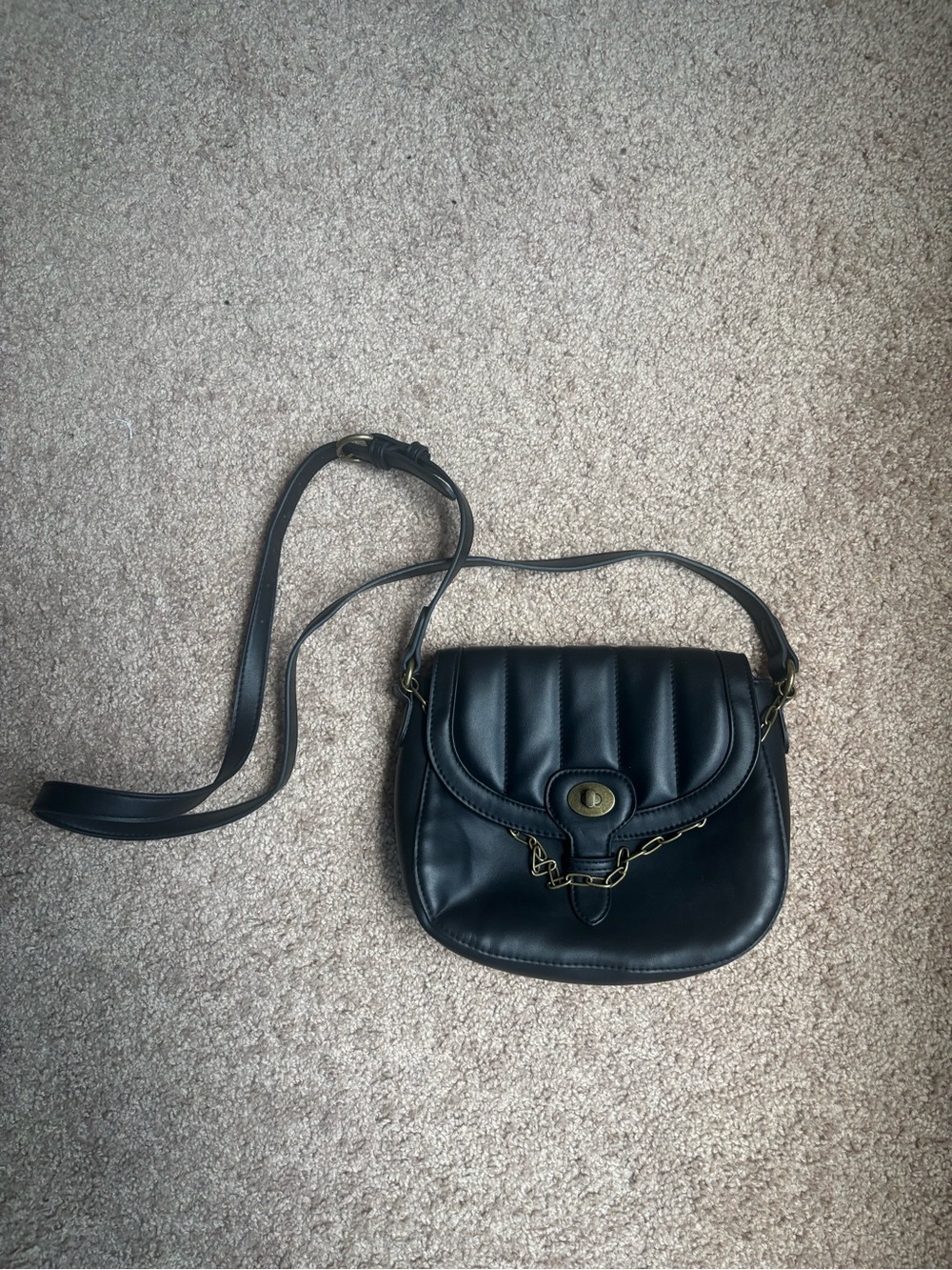 Universal Thread Black Quilted Flap Crossbody with Gold Hardware